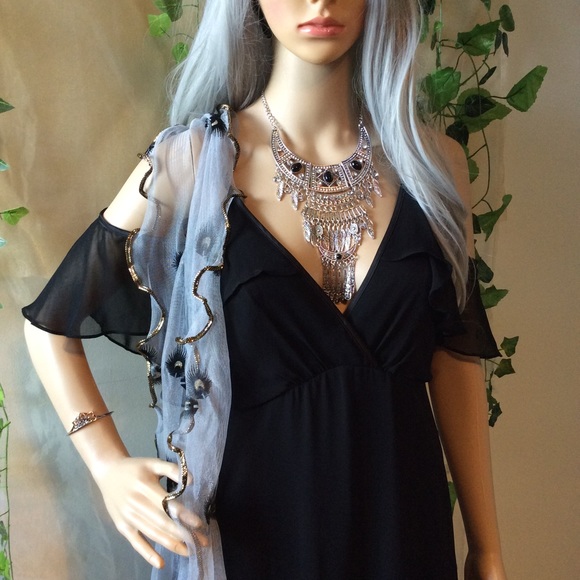 ๐ CLASSIC DRESS LONG TALL MAXI COLD SHOULDER BOHO - Picture 2 of 5